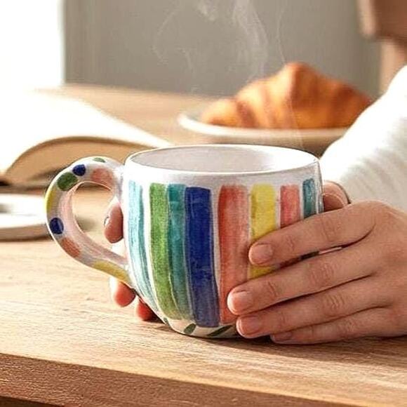 Multi Color Stripes & PolkaDots Pottery Coffee Mug - Picture 2 of 15
